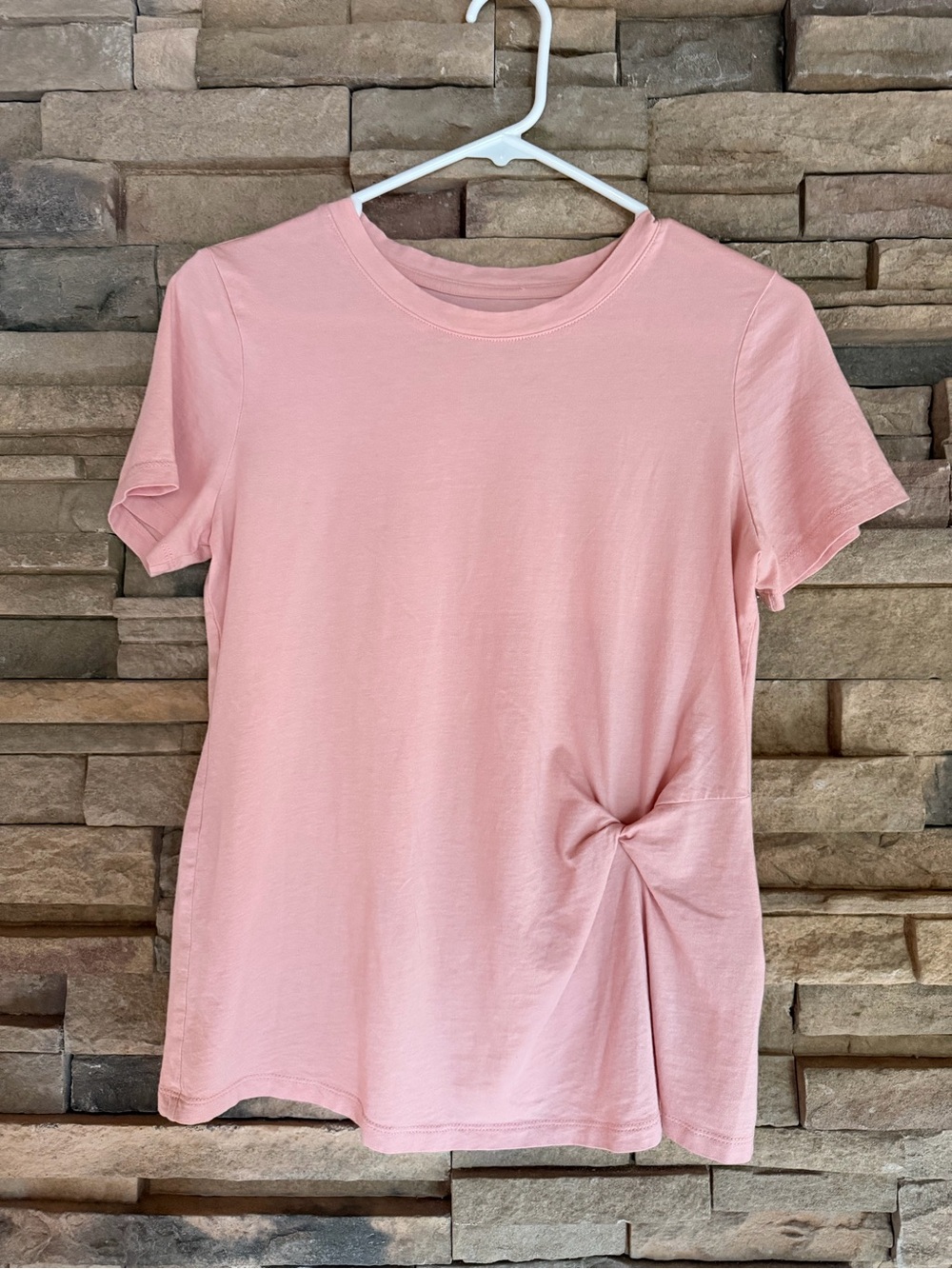 Light Pink Knot-Detail Short Sleeve Top Banana Republic Designer Tee Layering